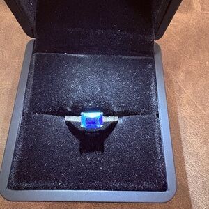 925 Vintage Blue Gemstone Silver Ring, size 6